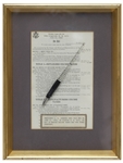 Lyndon B. Johnson Bill Signing Pen Used as President to Sign a Tax Reduction Bill
